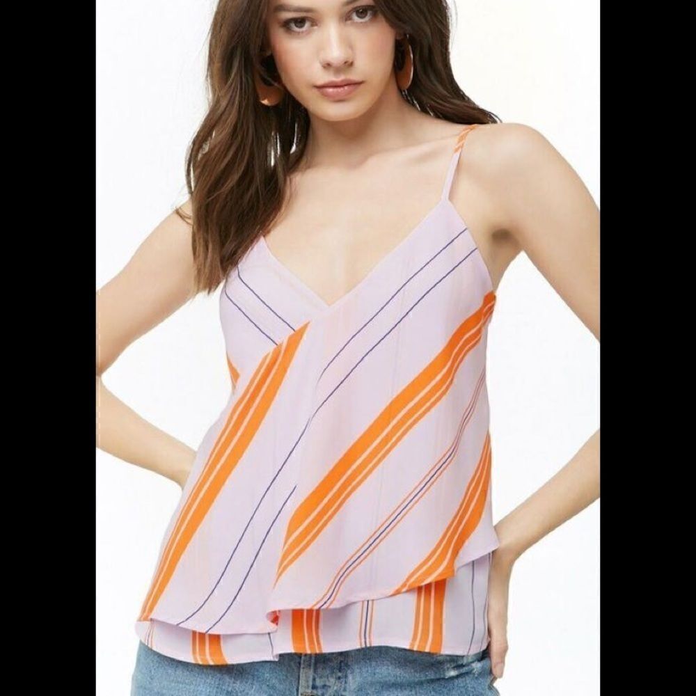 Forever Striped Cami Top Pink/orange Size XS
